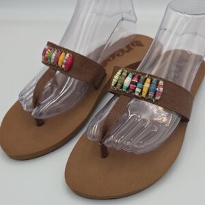 Womens Reef Brown Flip Flops Sandals with Colorful Beads Size Size US 9